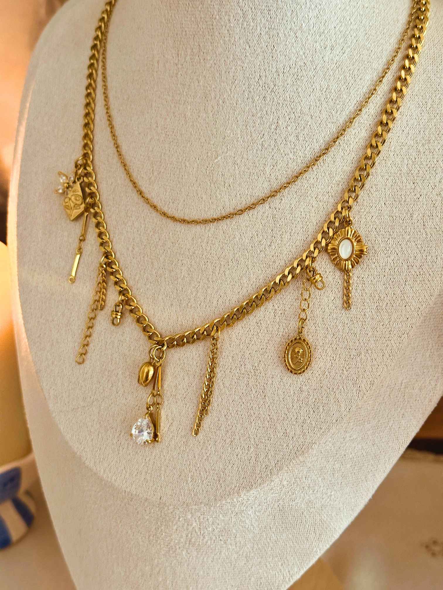 Garden Dew Halskette Panzerkette Ankerkette Layering Charms Unikat Gold Kleine Anhänger Meadory