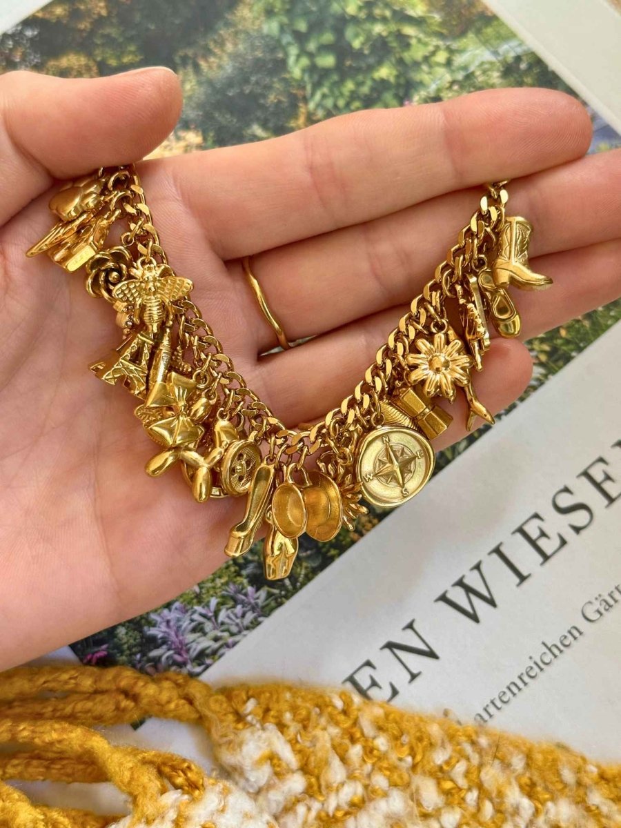 Golden Gem Charm Armband - Meadory