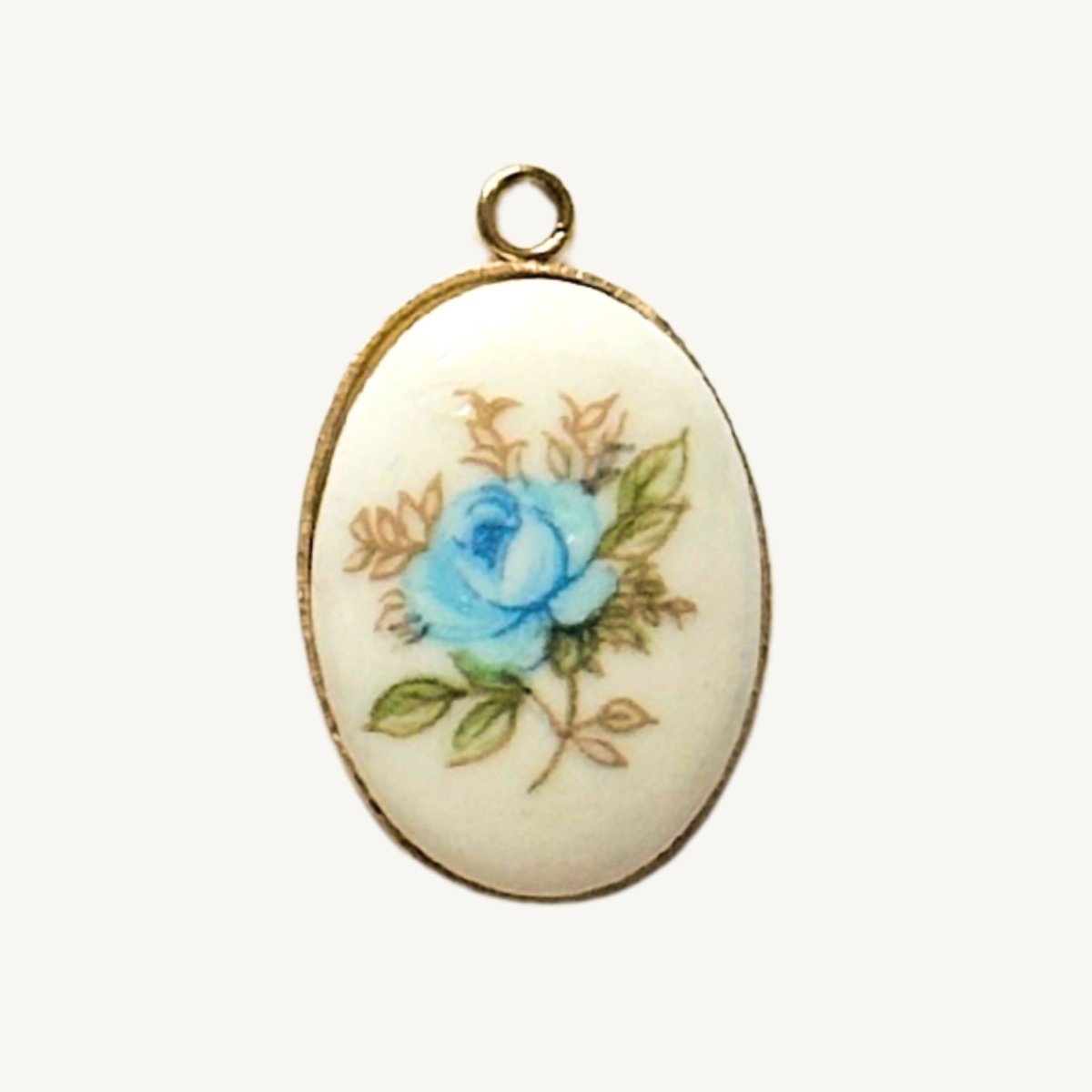 Vintage Blaue Blumen Charm (Oval) - Meadory