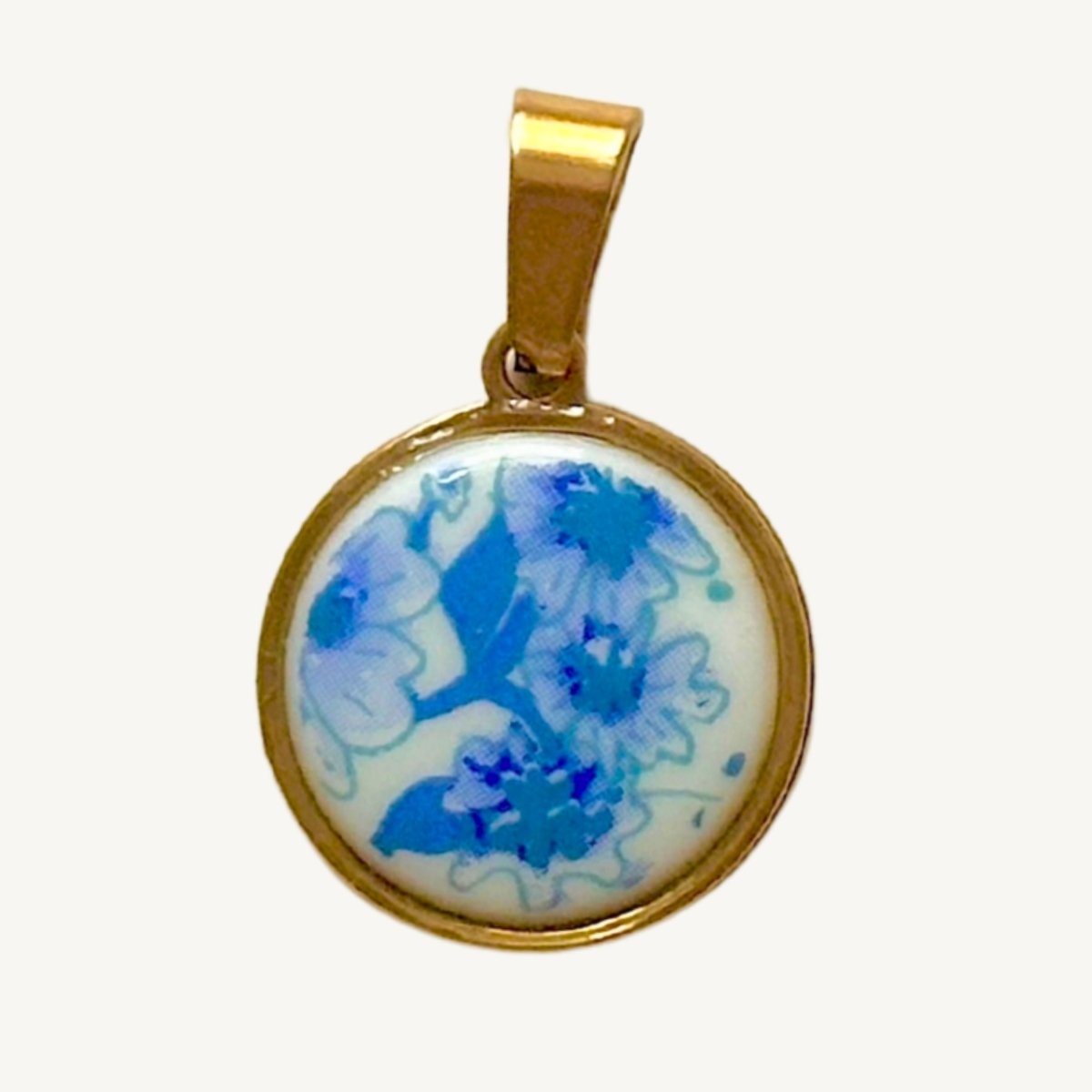 Vintage Blaue Blumen Charm (Rund) - Meadory