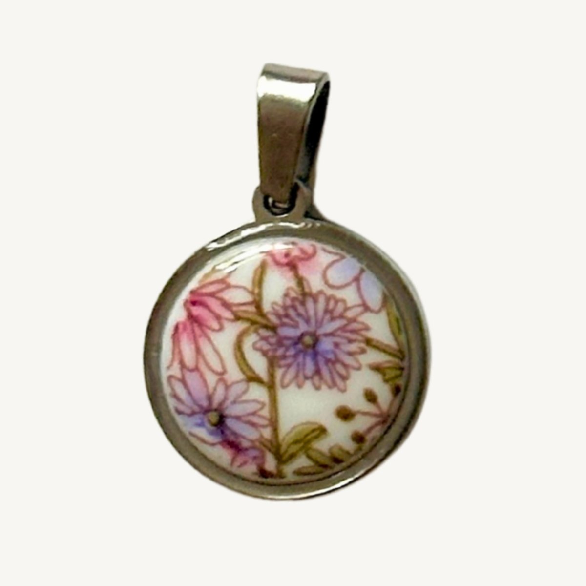 Vintage Rosa Blumen Charm (Rund) - Meadory
